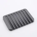 Minimalist grey silicone soap dish with non-slip drainage ridges in a sleek modern design - Square / Dark Gray