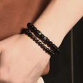 Men's obsidian bead bracelet set featuring a crown charm and metallic hematite stones - Small Crown Set
