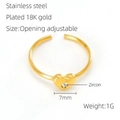 Adjustable 18K gold plated stainless steel heart ring with zircon stone inlay - 724 / Adjustable Open