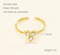 Elegant gold plated stainless steel open ring featuring a bow-shaped zircon design - 723 / Adjustable Open
