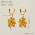 Pendientes de aro en acero chapado en oro de 18k con cuentas de piedra natural - Estilo de Cuentas de Piedra Natural Amarilla y Blanca Oro (999-金色)