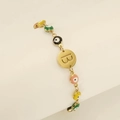 Gouden Evil Eye armband met gekleurde kralen en bedeltje met gegraveerde letter B - Letter B