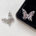 Detailed view of silver butterfly charms with pink zircon inlay for DIY jewelry making - 5# White Gold (Pink Stone)