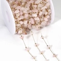 Pink quartz natural stone beads on gold chain for DIY jewelry making reel - 1 Meter/Pack / Light Pink Gold