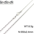 Silver titanium steel twist chain necklace with 550x2.4mm size and 8.5g weight detail - 2.4mm-55cm(KN228826-Z)