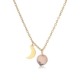 Gold-plated crescent moon pendant necklace with pink natural stone on stainless steel chain - Gold Pink Zebra