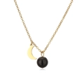 Detail of a gold crescent moon and black stone pendant on a stainless steel necklace - Gold Polished Stone