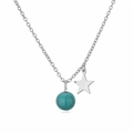 Vista dettagliata della collana d'argento con perla turchese e pendente a stella su bianco - 10mm / Acciaio Pietra Fenice