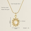 Collar de acero inoxidable chapado en oro 18K con colgante de sol y piedra de circón - Oro de 18K / Circonita Blanca