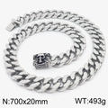 Heavy polished silver stainless steel Cuban chain necklace with skull clasp, 700x20mm - Steel Color (KN232325-KJX)