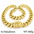 Men's 20mm wide gold heavy Cuban chain with skull clasp in polished stainless steel - Gold (KN282002-KJX)