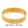 Polished golden stainless steel watch band bracelet 15mm width in adjustable link style - Gold (KB151987-KFC)