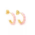 Pink enamel C-shaped hoop earrings with gold finish, minimalist geometric fashion style - Pink Enamel C-Shaped Studs