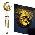 Solar powered moon and fairy wind chime lamp with hollow iron design and warm glow - Moon Flower Fairy Wind Chime