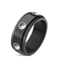 Black stainless steel spinner ring featuring classic white and black Tai Chi pattern - US 6 / 8MM Yin Yang