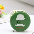 Green tinplate round coin purse with gentleman pattern and 'Thank you' text - Mustache Gentleman Green Style 03