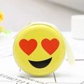 Round yellow tinplate coin purse featuring a cartoon heart-eyes emoji with zipper closure - Emoji Heart Eyes Yellow Style 02