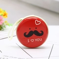 Red circular tinplate coin purse featuring I LOVE YOU print and mustache graphic - Mustache Heart Red Style 06