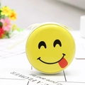 Round yellow tinplate coin purse featuring a classic winking smiley face with zipper - Emoji Tongue Out Yellow Style 03