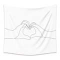 Arazzo bianco minimalista con disegno a linea singola di mani che formano un cuore - 73x95cm (Tessuto Spazzolato) / SM004 Gesto del Cuore