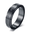 Brushed black stainless steel spinner ring with engraved moon and stars for anxiety relief - US 6 / 8MM Black Om Mani Padme Hum