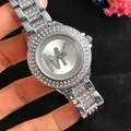 Silver quartz fashion watch for women with sparkling double-row diamond bezel and MK logo - Silver