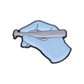 Cartoon enamel pin featuring a blue-gloved hand holding a dental drill tool badge - Hand-held Instrument (Blue Glove)