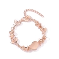 Rose gold flower bracelet with pink opal cat eye stone and tiny zircon accents - Rose Bud with Cat Eye Stone (10655)