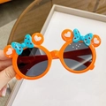 Cute orange cartoon sunglasses with mouse ears and blue polka dot bow for girls - Orange