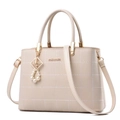 Chic cream embroidered handbag with pearl charm and adjustable shoulder strap - Single Bag / Off White