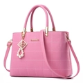 Pink embroidered handbag with lychee texture, pearl charm and detachable shoulder strap - Single Bag / Pink