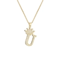 Macro shot of gold-plated crown letter U pendant necklace with sparkling cubic zirconia - Crown Letter U(U)