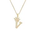 Macro detail of gold-plated crown letter V pendant with sparkling cubic zirconia inlay - Crown Letter V(V)