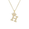 Macro detail of gold plated letter H pendant with micro-paved cubic zirconia crown - Crown Letter H(H)
