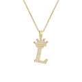Detailed view of a gold-plated crown letter L pendant necklace with zircon stones - Crown Letter L(L)