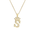 Macro shot of 18k gold plated necklace featuring crown letter S pendant with zircon inlay - Crown Letter S(S)