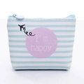 Cute blue striped PU leather coin purse featuring I'm happy text and airplane logo - Striped Airplane