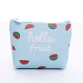 Light blue PU leather coin purse with cute watermelon print and zip closure - Blue Watermelon