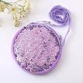 Detail of purple sequin crossbody bag with soft faux fur trim and adjustable strap - Purple