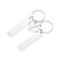Polished stainless steel couple keychain set with interlocking heart and bar pendants - Steel Color Set (DH075)
