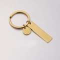 Llavero de acero inoxidable dorado con disco pulido y barra colgante para grabado - Dorado