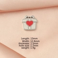 Macro shot of silver gift box charm with red heart and 13mm size specifications - Steel Color (Clearance)