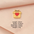 Detailed dimensions of golden gift box pendant with red heart on pink silk background - Gold (Clearance)