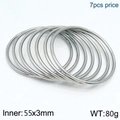 Set of 7 silver-toned 3mm stainless steel stacking bangles with 55mm inner diameter - 7Pcs Set-Silver (KB184082-LO)