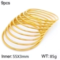 9-piece set of 18k gold plated 3mm stackable titanium steel bangles for women - 9Pcs Set-Gold (KB184083-LO)