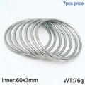 Set of 7 stackable silver stainless steel bangles 3mm width with 60mm inner diameter - 7Pcs Set-Silver (KB124191-LO)