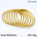 Set of 7 pieces golden minimalist round stainless steel 3mm bangles with 60mm diameter - 7Pcs Set-Gold (KB124194-LO)