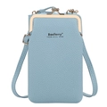 Light blue vertical crossbody phone bag in pebble leather with a gold clasp closure - Blue