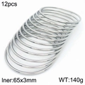 Set of 12 silver 3mm stainless steel stackable bangles with 65mm inner diameter - 12Pcs Set-Silver (KB183932-LO)