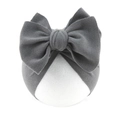 Detailed view of the soft grey velvet bow knot design on this cozy infant turban hat - Light Gray